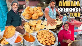 Ambala Breakfast Tour  Poori Cholley  Beegha Kulcha  Rawalpindi Cholley Ambala Street Food [upl. by Arjun87]