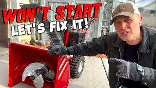 Snow Thrower WONT START TroyBilt Vortex 2490 blower carburetor repair [upl. by Dloraj]