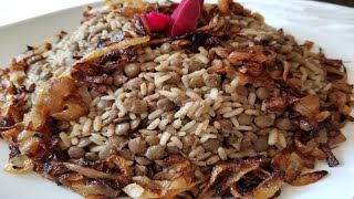 Mujadara Recipe Lentils with rice and Caramelized Onions MjadraMujaddaraMdardra [upl. by Ennahtur529]