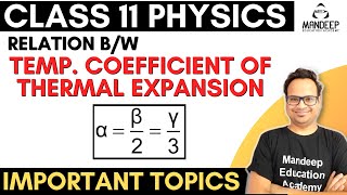 Relation Between Temperature Coefficients of Thermal Expansion alpha beta and gamma Class 11 Physics [upl. by Yrakaz648]