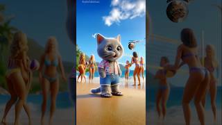 Gray Kitten SURFING on Summer Vacation 🏖️👙😻 cute ai kitten [upl. by Eesac184]