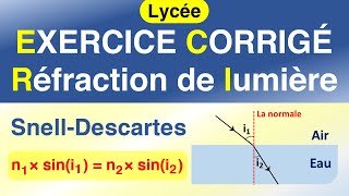 La réfraction de la lumière et les lois de Snell Descartes  Exercice corrigé  Lycée [upl. by Giff]