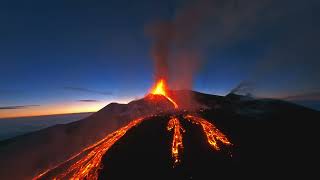 Lava Fountains Erupting on Etna Volcano During Blue Hour [upl. by Narmi]