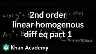 2nd order linear homogeneous differential equations 1  Khan Academy [upl. by Nortyad132]