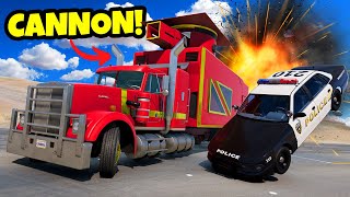 This Semi Truck Has a MASSIVE CANNON to Destroy Cars in BeamNG Drive Mods [upl. by Dranyam906]