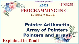 POINTER ARITHMETIC  ARRAY OF POINTERS UNIT 3 CS 3251 PROGRAMMING IN C IN TAMIL [upl. by Beuthel]