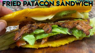 How to make patacón Colombiano  Deep fried plantain Sándwich  como hacer sándwich de patacón [upl. by Latrice]