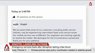 Hotlines for emergency services banks restored after hourslong Singtel landline outage [upl. by Cire]