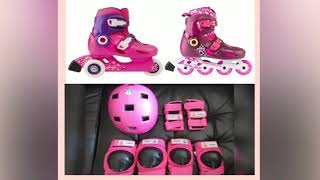 Oxelo Kids Play 3 or Play 5 Inline Skates Protective Gear Review and Demo [upl. by Golanka373]