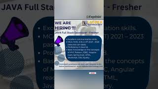 Java Full Stack Developer Freshers Wanted  Freshers jobs  2024 jobs for freshers  Enge Velai [upl. by Spitzer]