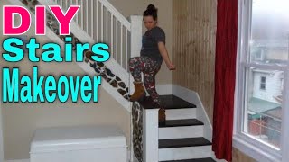 DIY Staircase Makeover  Home Renovation on a Budget [upl. by Teeniv]