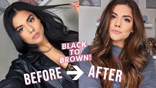 BLACK TO BROWN HAIR COLOR AT HOME DIY BALAYAGE HIGHLIGHTS NO DAMAGE WITH BLEACH [upl. by Elum]