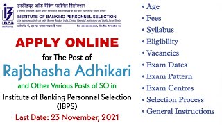 APPLY for IBPS SO RajBhasha Adhikari amp Various Posts [upl. by Ioves]