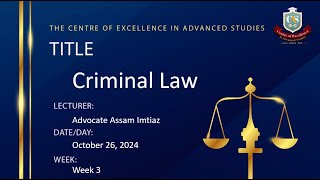 Diploma In Law  Advocate Assam Imtiaz  Criminal Law  Week 3  October 262024 [upl. by Tillfourd]