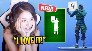 POKIMANE REACTS TO NEW EMOTE SCORECARD FORTNITE BATTLE ROYALE [upl. by Pasia980]