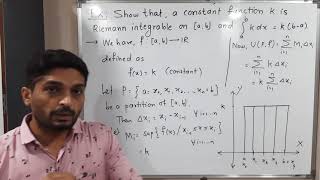 Riemann Integration  Lecture 10  Constant Function is Riemann Integrable [upl. by Enneire406]