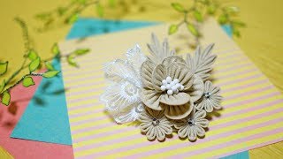 練り消しゴムで布土台を形付けるつまみ細工のナチュラルコサージュの作り方DIY kanzashi flower vol16 [upl. by Naelopan532]