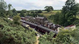 LMS Black Five 460 44806 arrives at Goathland Station on the NYMR [upl. by Nahbois177]