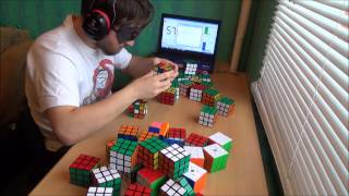 Solving 50 Rubiks Cubes blindfolded [upl. by Lisk361]