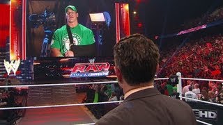 John Cena updates the WWE Universe on his medical condition Raw May 7 2012 [upl. by Nerac]