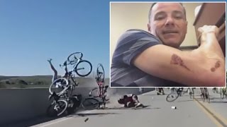 Watch Cyclist Cling To Wall For Dear Life In Horrible Accident [upl. by Ahsyle166]