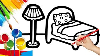 How to draw cute and easy Bedroom  Easy Step by step Drawing Painting and Coloring for Kids [upl. by Lever]