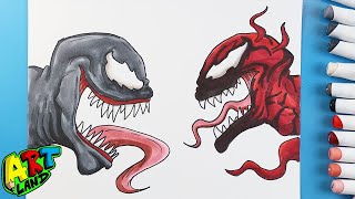 How to Draw VENOM VS CARNAGE FACE OFF [upl. by Anirtik]