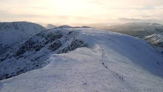 Helvellyn via Striding Edge in Winter Conditions 4K Drone video DJI Mavic Air 2 [upl. by Eido]