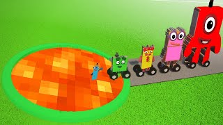 Big  Small Number Blocks CARS vs LAVA PIT  Obstacle Course [upl. by Mendive]