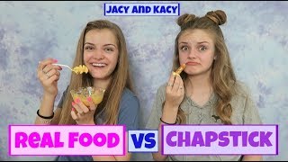 Real Food vs Chapstick Challenge  Jacy and Kacy [upl. by Hovey]