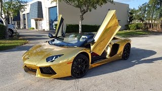 Gold Lamborghini Aventador Roadster By Custom Wrap Design See How Its Done [upl. by Ecirual133]