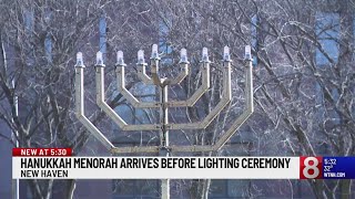 Menorah arrives on New Haven Green [upl. by Einomrah]