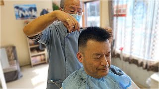 💈Relaxing Authentic Japanese Shave Shampoo amp Cut Mr Azuma at Mr Ikedas Barber Shop [upl. by Acinorav]