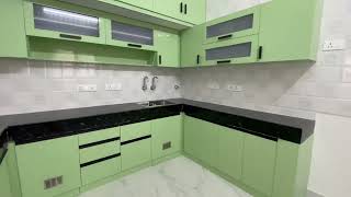 Unique Design Modular Kitchen  Pista Green Cabinets  UShaped Tabletop Wall Cabinets [upl. by Aguayo]