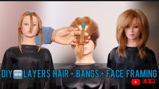 🆕HOW TO CUT ✂️LAYERED HAIRCUT  Bangs and Face Framing layers [upl. by Gipson625]