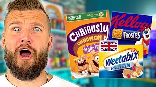 Americans Taste Test British Cereals Curiously Cinnamon Kellogs Weetabix amp More [upl. by Duyne]