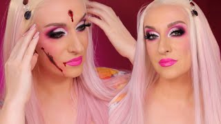 Simple and Easy Halloween bloody Barbie makeup look idea [upl. by Lilithe]