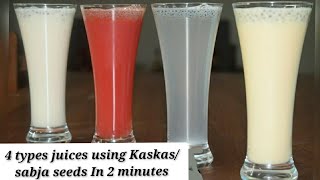 4 types Juice Recipes Using KaskasSabja SeedsSummer DrinksPerfect Recipes [upl. by Maddis67]