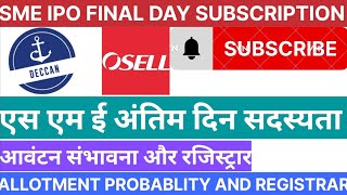 SME IPO FINAL DAY SUBSCRIPTI ALLOTMENT PROBABLITY AND REGISTRAR [upl. by Elnore]