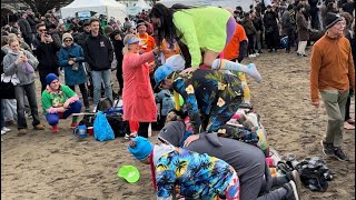 Polar bear swim English bay beach  Vancouver Canada [upl. by Sidnarb]