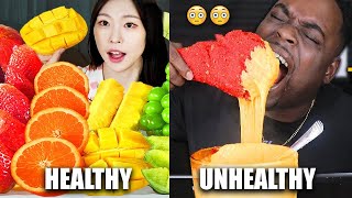 HEALTHY FOOD vs JUNK FOOD mukbang [upl. by Shelly95]