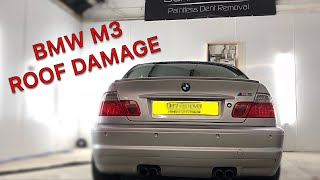 Car Roof Repair  NO PAINT  BMW M3 roof creases repaired with PDR [upl. by Rabma]