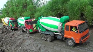 Mobil Truk Molen Beton Mixer Ngecor Jalan Jatuh Terguling Hino 500 Isuzu Giga Ud Quester [upl. by Nanreh]