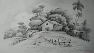 How to Draw Easy and Simple Landscape For Beginners with PENCIL [upl. by Adnilam]