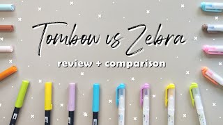 Tombow Dual Brush Pens vs Zebra Midlliner Brush Pens  Review  Comparison [upl. by Enilrem]