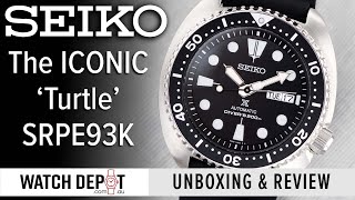 HOROLOGY ROYALTY Seiko SRPE93K Prospex Turtle Automatic Divers  Unboxing amp Review [upl. by Banna372]