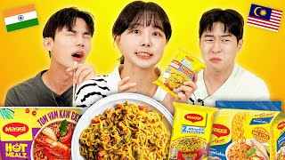 Koreans Try Indian amp Malaysian Maggi For The First Time  KATCHUP [upl. by Inaffyt]