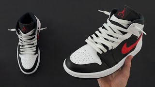 HOW TO LOOSELY LACE NIKE AIR JORDAN 1 MID  NIKE AIR JORDAN 1 MID Lace Style [upl. by Alithea324]