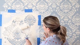 How To Stencil An Expensive Looking Accent Wall With A Damask Stencil [upl. by Nord830]