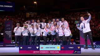 European Championships Mens Team Final Medal Ceremony 2022 Artistic Gymnastics [upl. by Phonsa]